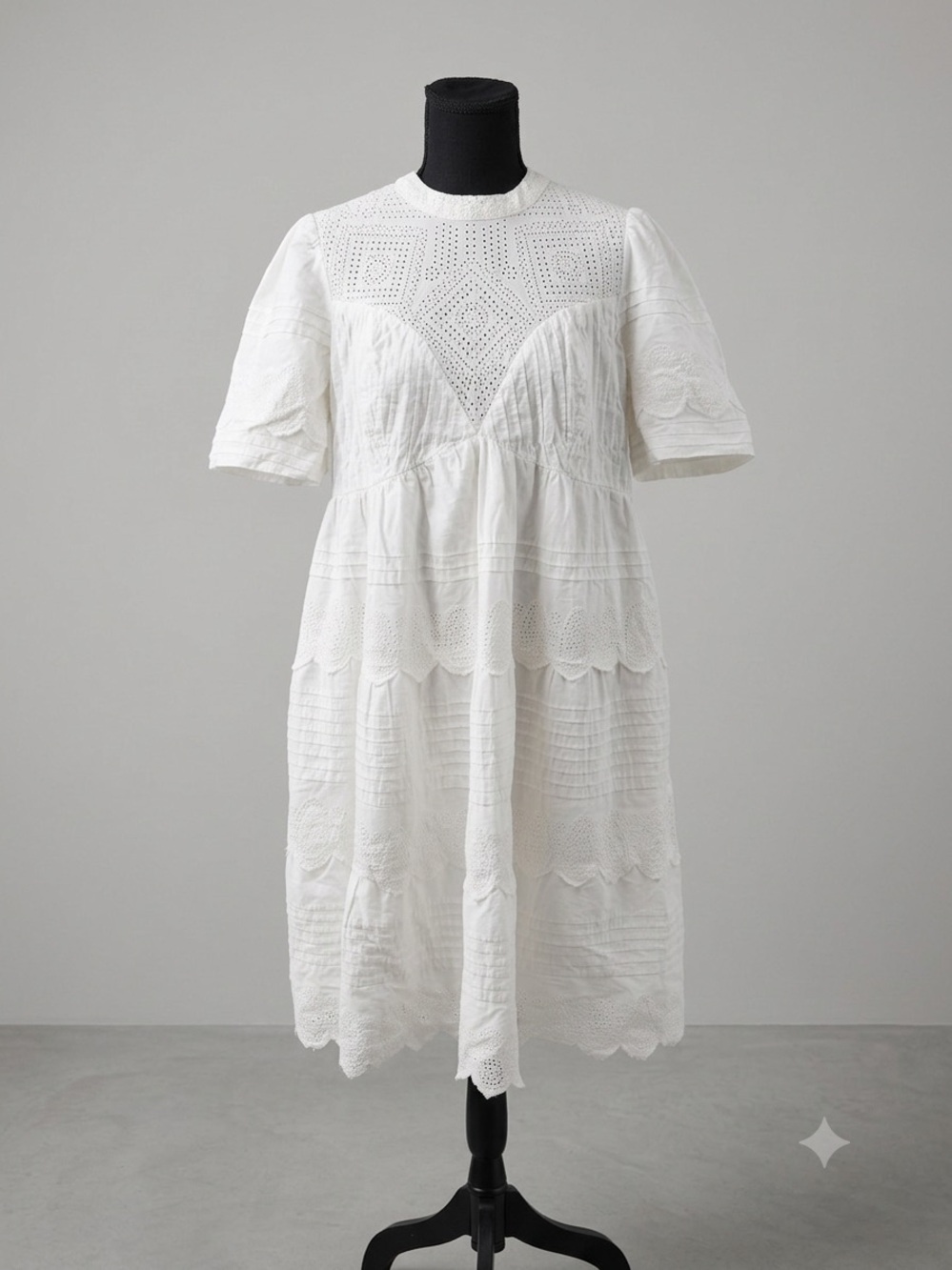Forever That Girl White Eyelet Lace Dress L Large Open Back Puff Sleeve Boho